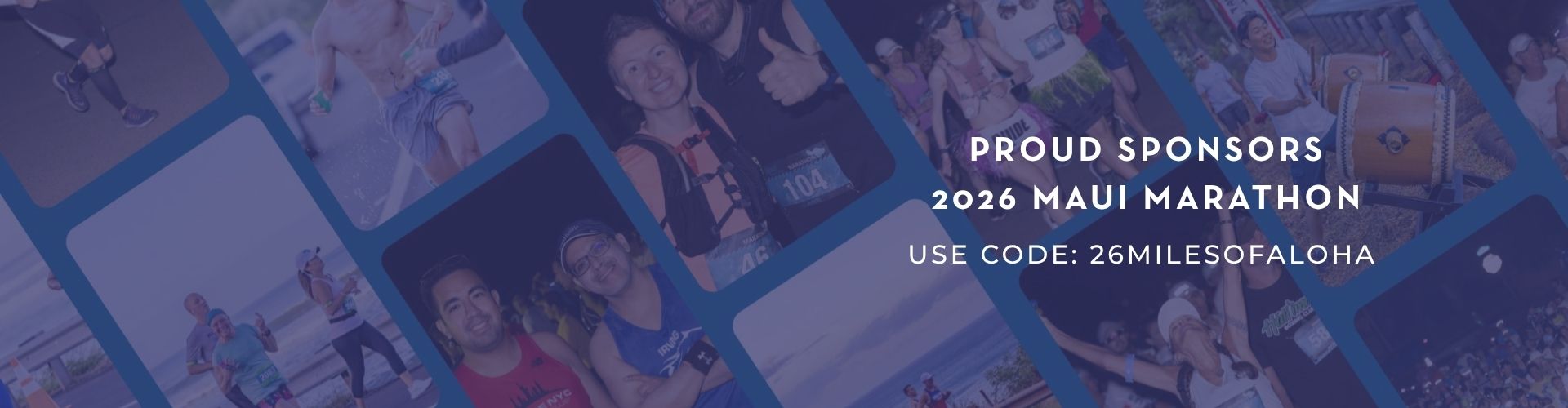 Collage of Maui Marathon runners and community scenes for the 2026 event, sponsored by Maui Paradise Properties