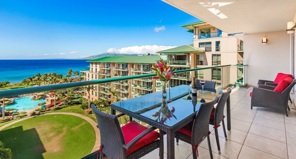 Spectacular view from Hokulani 825, one of the curated listings at Maui Paradise Properties.