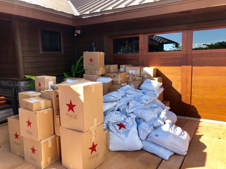137 packages from Macy’s delivered to to itemize and implement on our Maui Vacation Rental Portfolio