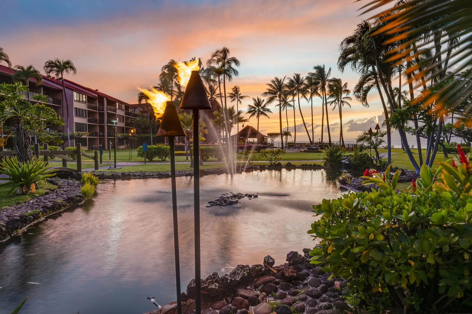 Papakea Resort Grounds in sunset