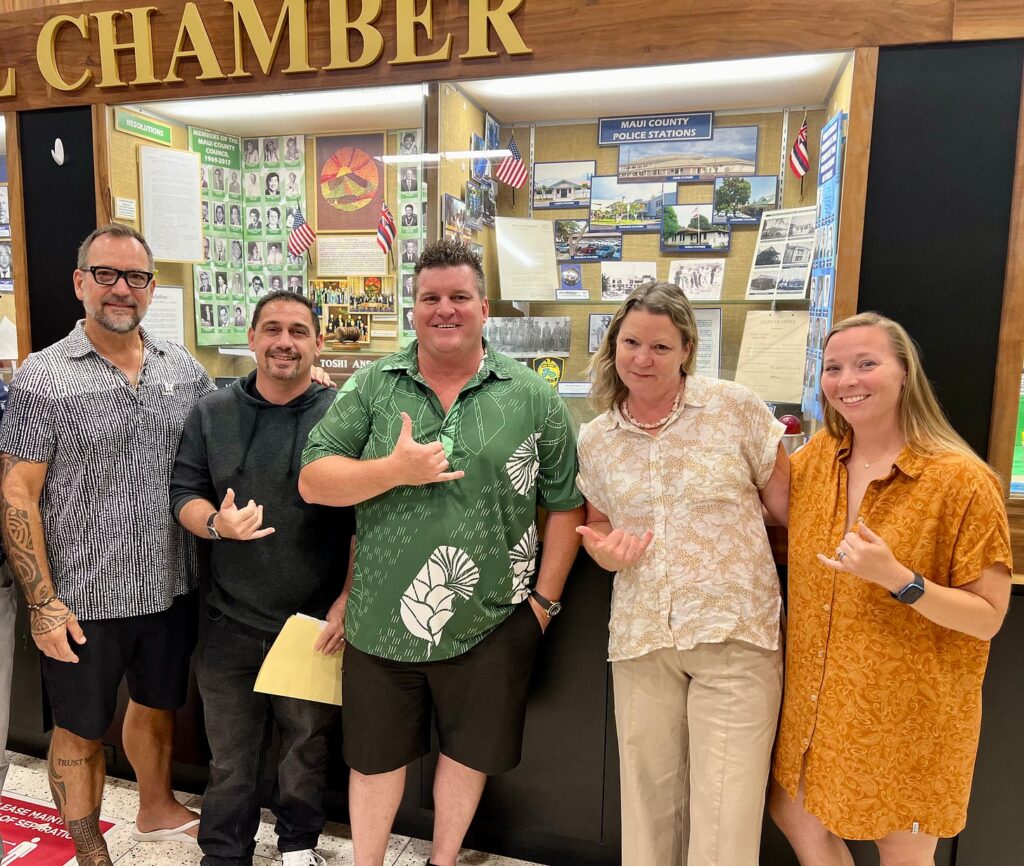 Jeremy and the MVRA Board testifying in Maui County Council Chambers during 2025 in opposition to Maui County’s infamous Bill 9 proceedings.
